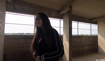 A Russian hottie gets fucked hard in anal by 2 guys from the neighborhood on the roof!