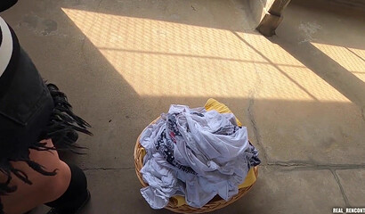 A Russian hottie gets fucked hard in anal by 2 guys from the neighborhood on the roof!