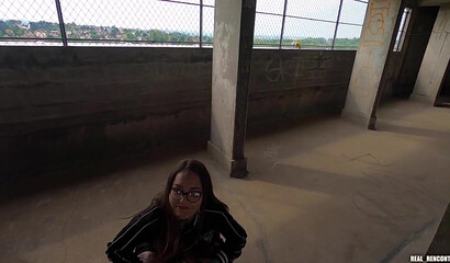 A Russian hottie gets fucked hard in anal by 2 guys from the neighborhood on the roof!