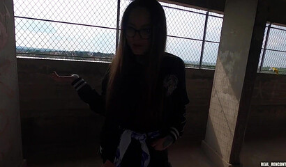 A Russian hottie gets fucked hard in anal by 2 guys from the neighborhood on the roof!