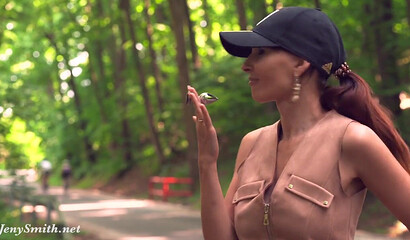 Plug me in. Jeny Smith twerking naked outdoor with a toy