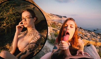 Русская сучка в очках с восторгом делает минет на природе