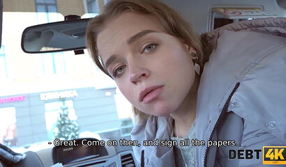DEBT4k. Naive gal blows collectors dick in car before they have sex