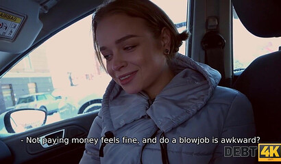 DEBT4k. Naive gal blows collectors dick in car before they have sex