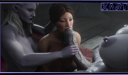 Two big dicks fuck one beautiful Asian woman with big natural breasts